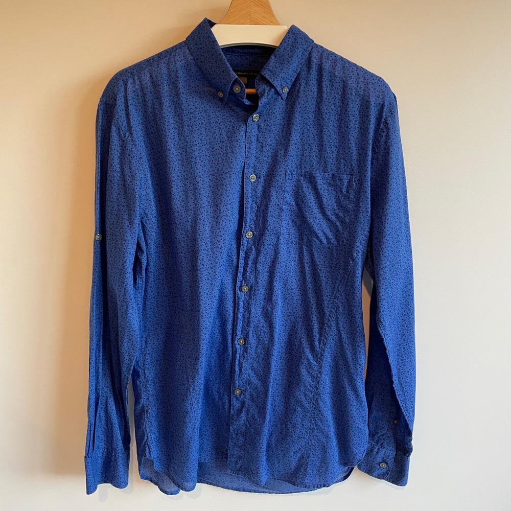 John Varvatos USA‎ Men's M Blue Ditsy Floral Print Long Sleeve Button Up Shirt